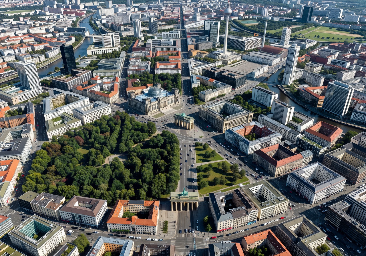 Aerial map view of Berlin city center