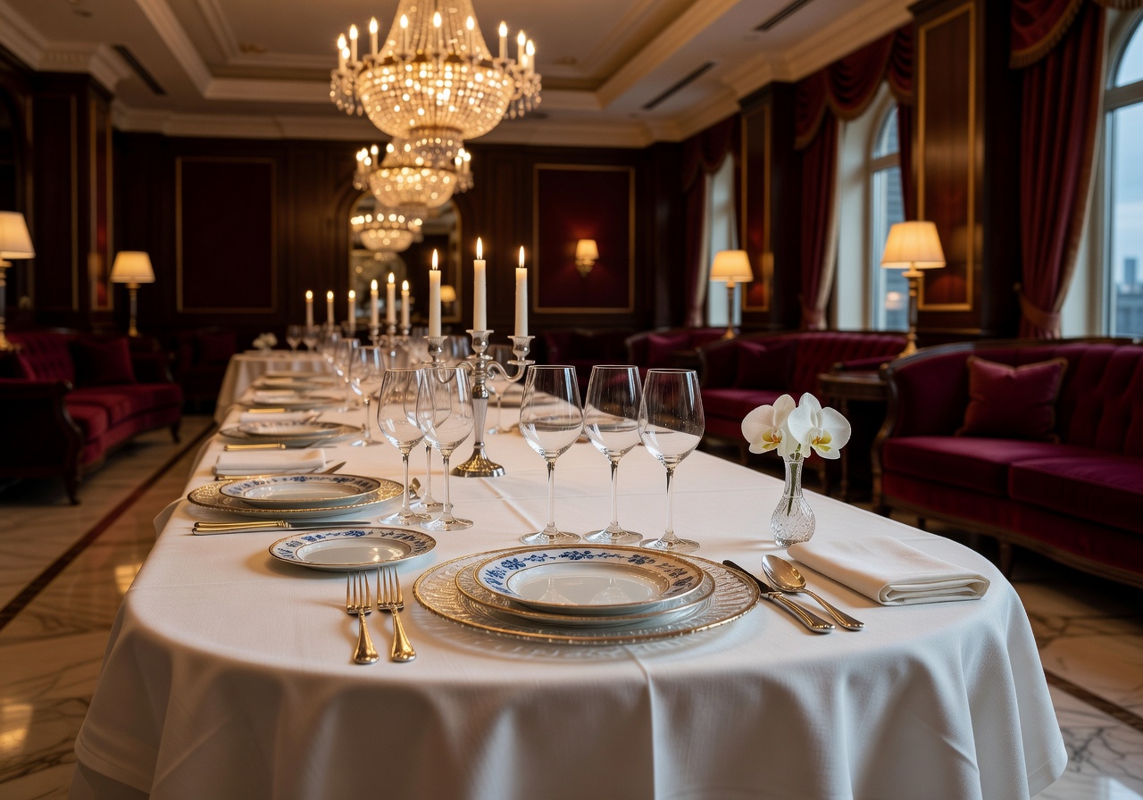 Fine dining restaurant setup in a luxury hotel