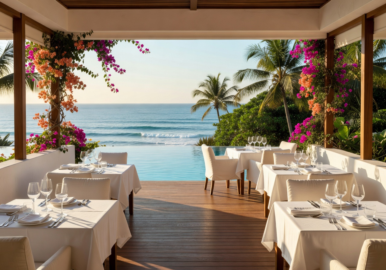 Luxury resort dining area setup for dinner